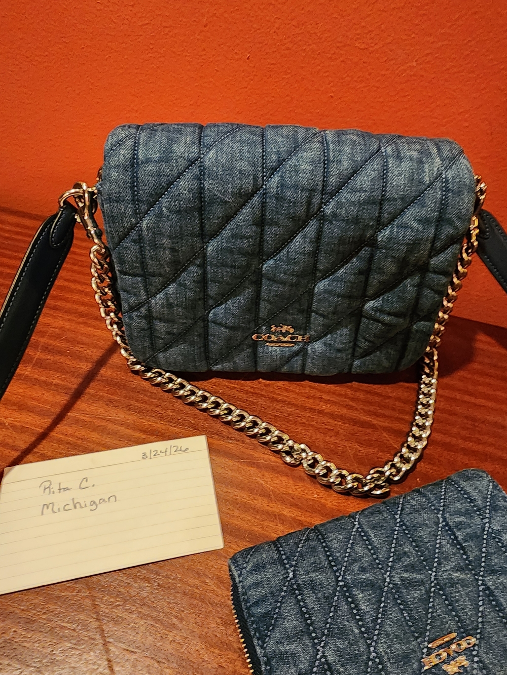 Coach Quilted Denim Crossbody and Zip Wallet - Blue New Condition - Picture 3 of 12